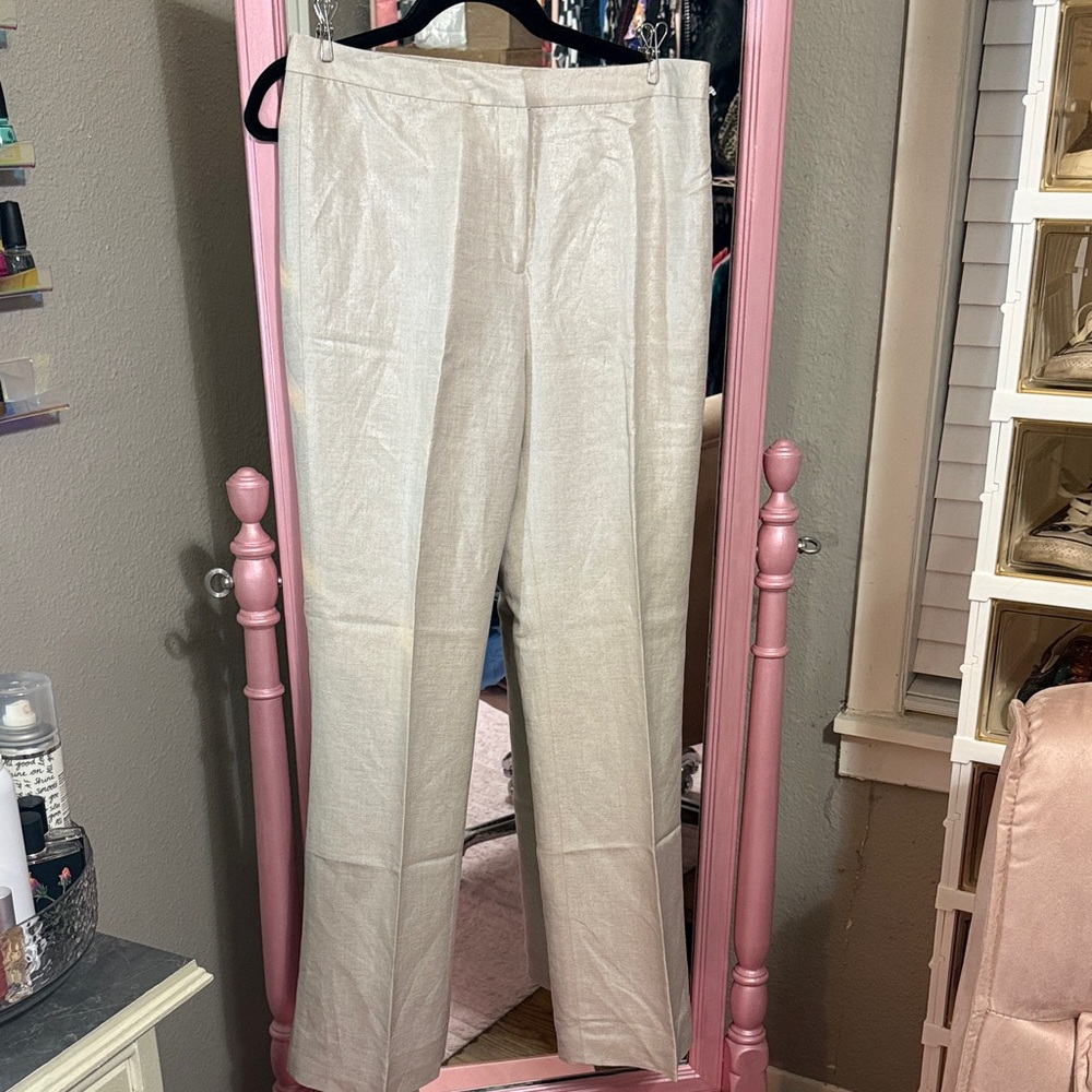 Chic Cream Metallic Women's Trousers
